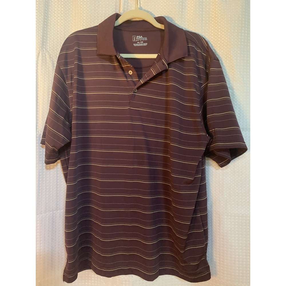 PGA Tour Polo Shirt Mens‎ XL Plum Striped Short Sleeve Golf